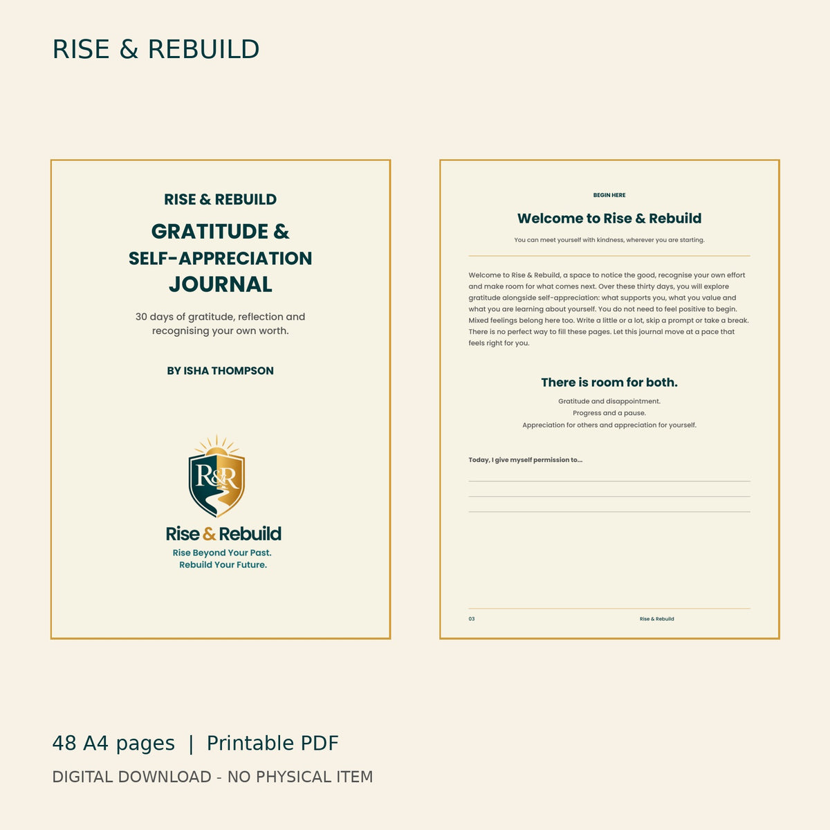 Gratitude & Self-Appreciation Journal - actual PDF pages, digital download only