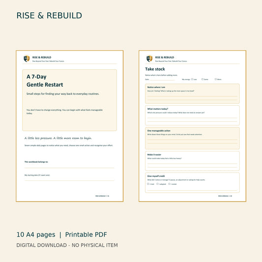 7-Day Gentle Restart Workbook - actual PDF pages, digital download only