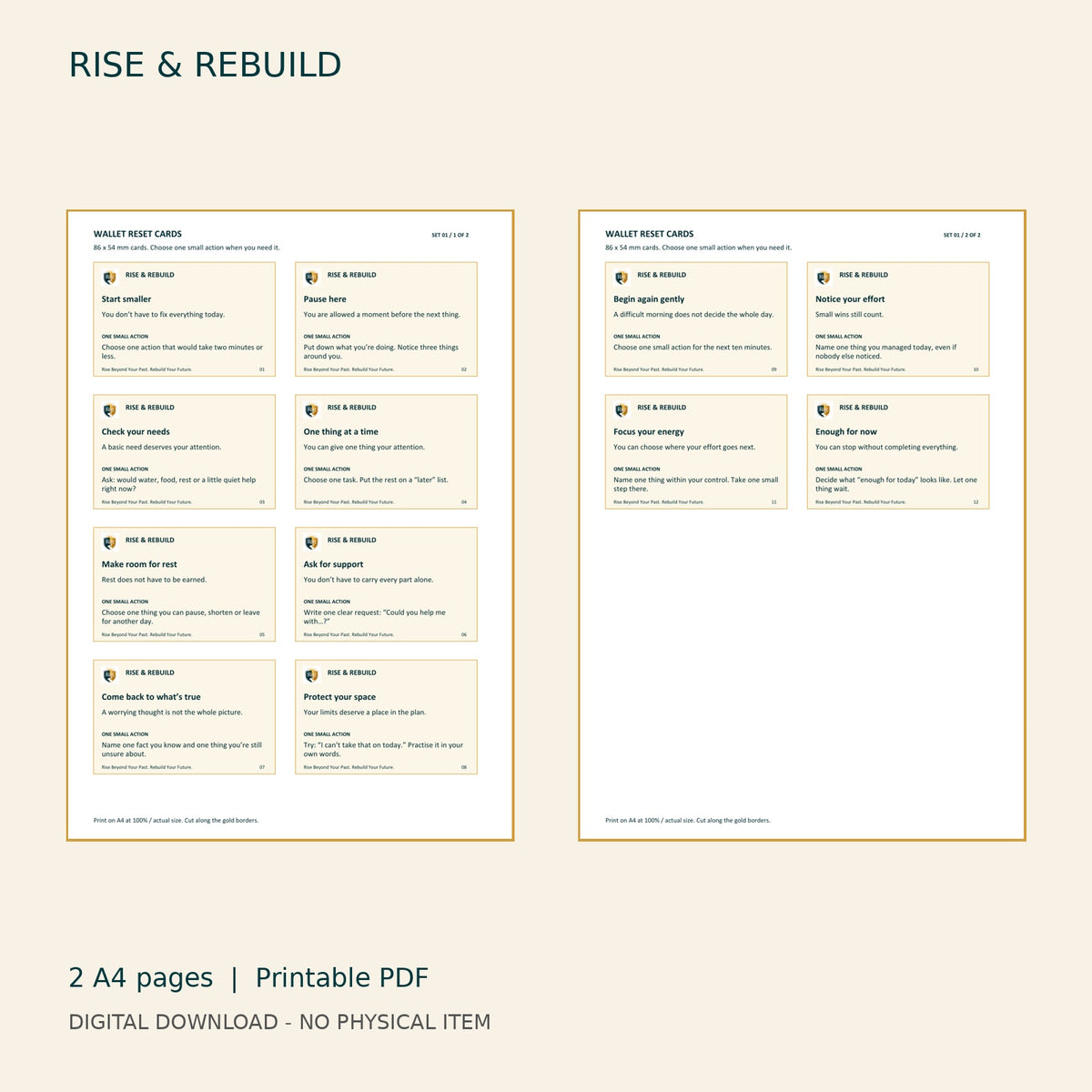 Pocket Reset Cards - 12 Printable Cards - actual PDF pages, digital download only